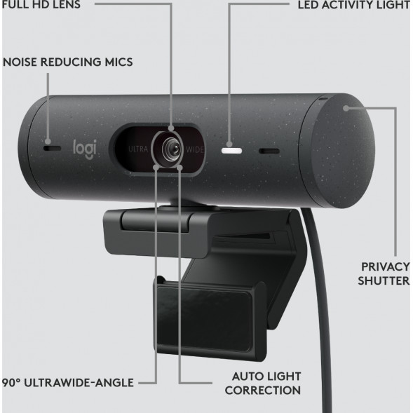 Веб-камера Logitech Brio 500, чёрный в Липецке
