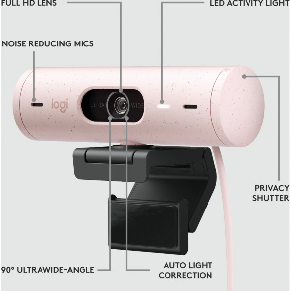 Веб-камера Logitech Brio 500, розовый в Липецке