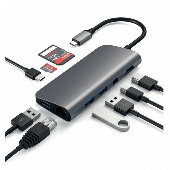 USB-концентратор Satechi Aluminum Type-C Multimedia Adapter (ST-TCMM8PA), разъемов: 4, space gray в Липецке