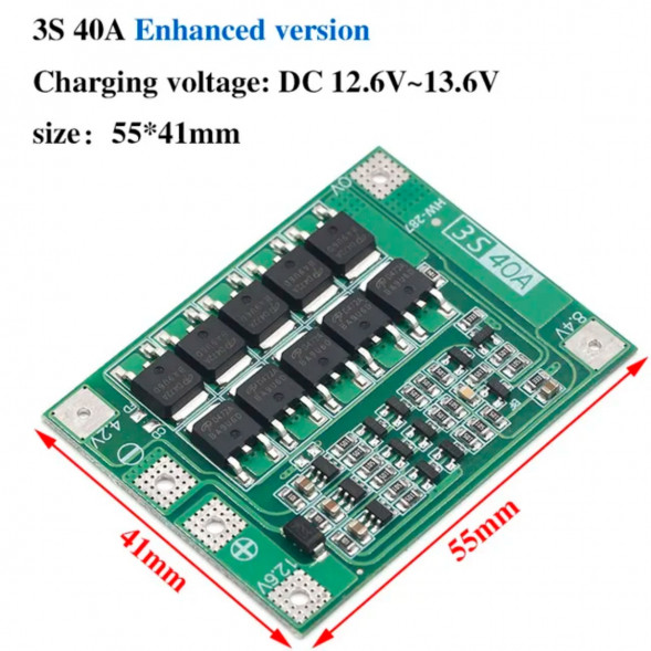 Плата защиты аккумулятора BMS 3S 40A 12.6 для Li-ion в Липецке
