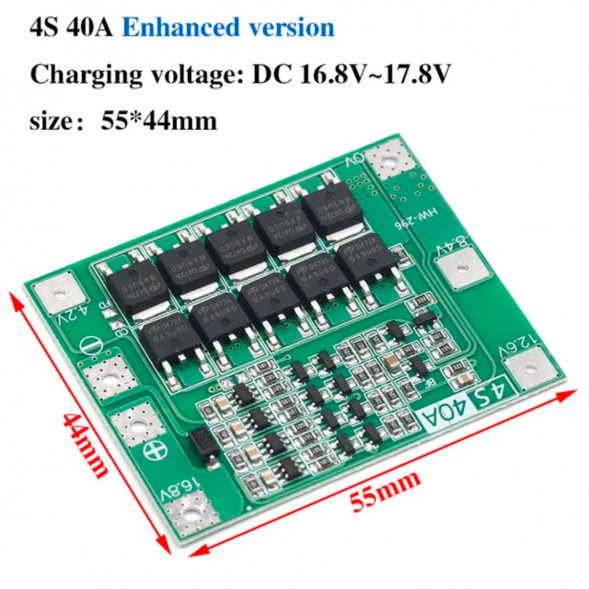 Плата защиты аккумулятора BMS 4S 40A 16.8 для Li-ion в Липецке