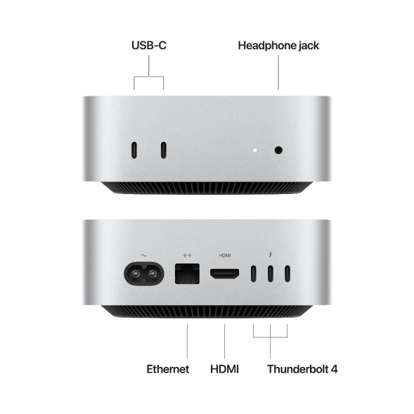 Компьютер Apple Mac mini M4 2024 (MU9E3) (10 Core GPU, 16ГБ, 512ГБ SSD, Apple, macOS), серебристый в Липецке