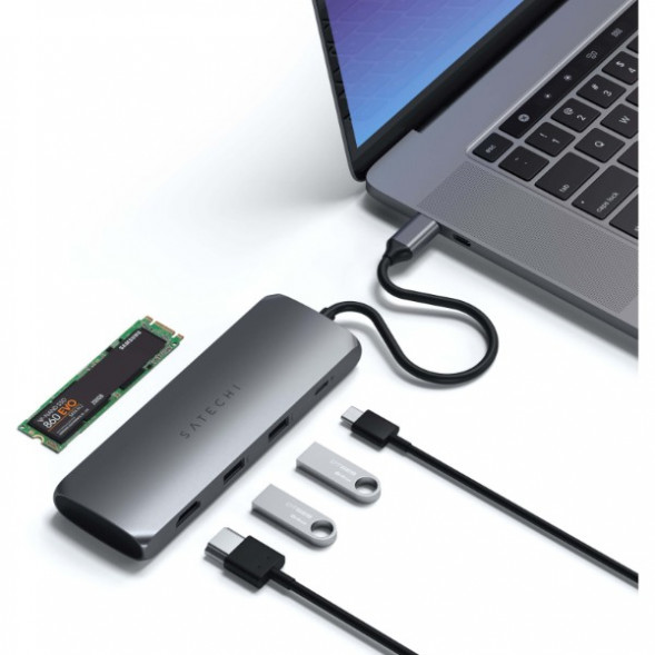 Док-станция Satechi USB-C Hybrid Multiport Adapter (with SSD Enclosure M.2 SATA, 2xUSB 3.1, USB Type-C, HDMI), Серый ST-UCHSEM в Липецке
